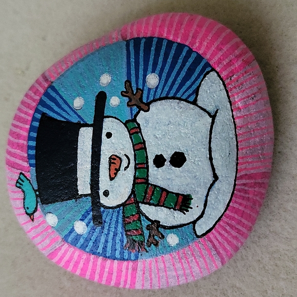 Snowman Rock Art Hand Painted With Love - Picture 5 of 5